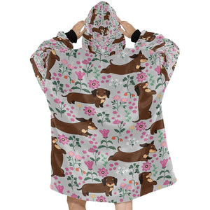 Flower Garden Dachshund Blanket Hoodie for Women-Apparel-Apparel, Blankets-15