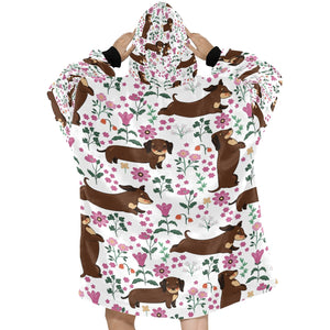 Flower Garden Dachshund Blanket Hoodie for Women-Apparel-Apparel, Blankets-2