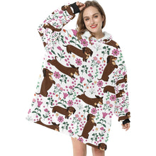 Load image into Gallery viewer, Flower Garden Dachshund Blanket Hoodie for Women-Apparel-Apparel, Blankets-3