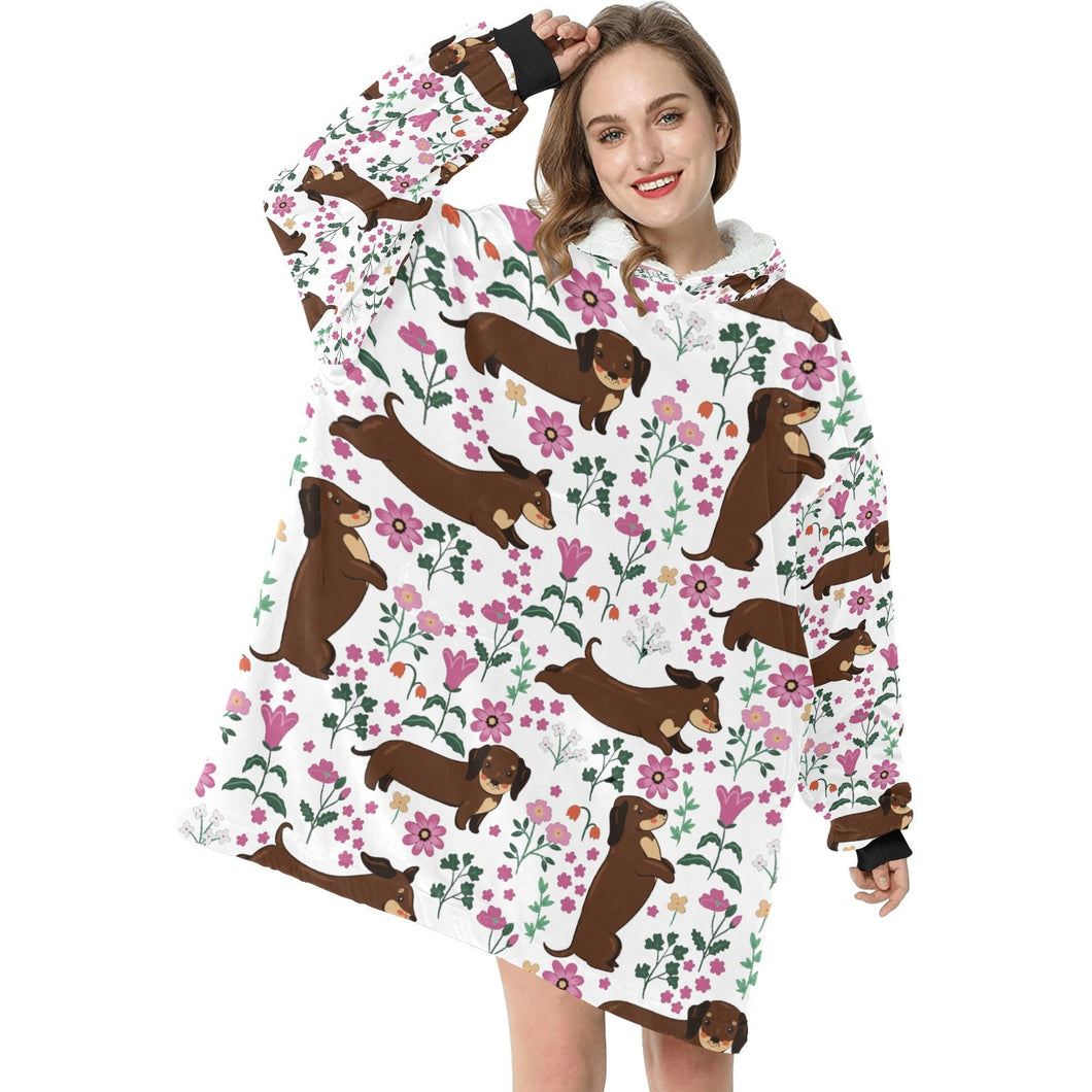 Flower Garden Dachshund Blanket Hoodie for Women-Apparel-Apparel, Blankets-3