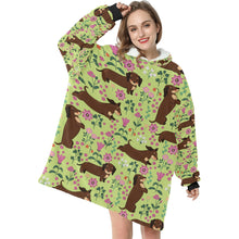 Load image into Gallery viewer, Flower Garden Dachshund Blanket Hoodie for Women-Apparel-Apparel, Blankets-7