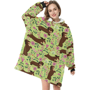 Flower Garden Dachshund Blanket Hoodie for Women-Apparel-Apparel, Blankets-7