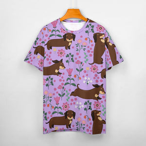 Flower Garden Dachshund All Over Print Women's Cotton T-Shirts - 4 Colors-Apparel-Apparel, Dachshund, Shirt, T Shirt-13