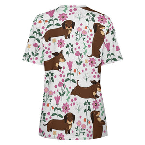 Flower Garden Dachshund All Over Print Women's Cotton T-Shirts - 4 Colors-Apparel-Apparel, Dachshund, Shirt, T Shirt-7