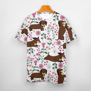 Flower Garden Dachshund All Over Print Women's Cotton T-Shirts - 4 Colors-Apparel-Apparel, Dachshund, Shirt, T Shirt-5