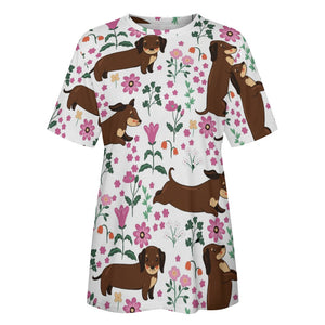 Flower Garden Dachshund All Over Print Women's Cotton T-Shirts - 4 Colors-Apparel-Apparel, Dachshund, Shirt, T Shirt-6