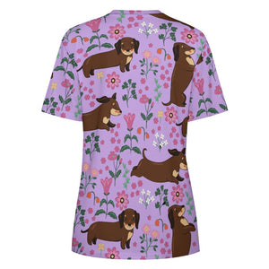 Flower Garden Dachshund All Over Print Women's Cotton T-Shirts - 4 Colors-Apparel-Apparel, Dachshund, Shirt, T Shirt-15