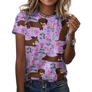 Flower Garden Dachshund All Over Print Women's Cotton T-Shirts - 4 Colors-Apparel-Apparel, Dachshund, Shirt, T Shirt-16