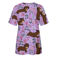 Load image into Gallery viewer, Flower Garden Dachshund All Over Print Women&#39;s Cotton T-Shirts - 4 Colors-Apparel-Apparel, Dachshund, Shirt, T Shirt-14