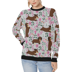 Flower Garden Dachshunds Love Women's Sweatshirt-Apparel-Apparel, Dachshund, Sweatshirt-Silver-XS-12