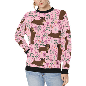 Flower Garden Dachshunds Love Women's Sweatshirt-Apparel-Apparel, Dachshund, Sweatshirt-Pink-XS-2