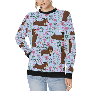 Flower Garden Dachshunds Love Women's Sweatshirt-Apparel-Apparel, Dachshund, Sweatshirt-LightSteelBlue-XS-5