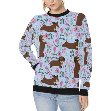 Flower Garden Dachshunds Love Women's Sweatshirt-Apparel-Apparel, Dachshund, Sweatshirt-LightSteelBlue-XS-5