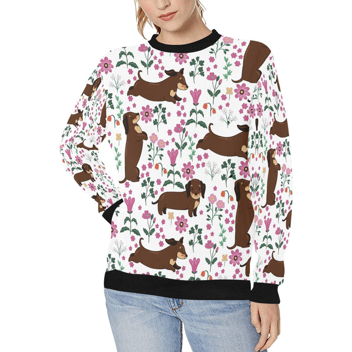 Flower Garden Dachshunds Love Women's Sweatshirt-Apparel-Apparel, Dachshund, Sweatshirt-White-XS-1