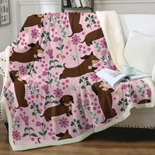 Load image into Gallery viewer, Flower Garden Dachshunds Soft Warm Fleece Blanket-Blanket-Blankets, Dachshund, Home Decor-Soft Pink-Small-4