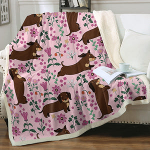 Flower Garden Dachshunds Soft Warm Fleece Blanket-Blanket-Blankets, Dachshund, Home Decor-Soft Pink-Small-4