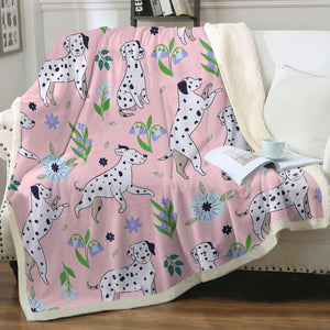 Flower Garden Dalmatian Love Soft Warm Fleece Blanket-Blanket-Blankets, Dalmatian, Home Decor-Soft Pink-Small-2