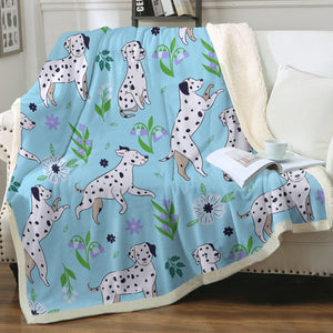 Flower Garden Dalmatian Love Soft Warm Fleece Blanket-Blanket-Blankets, Dalmatian, Home Decor-Sky Blue-Small-3