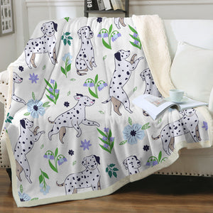 Flower Garden Dalmatian Love Soft Warm Fleece Blanket-Blanket-Blankets, Dalmatian, Home Decor-Ivory-Small-4