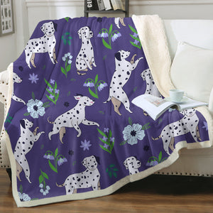 Flower Garden Dalmatian Love Soft Warm Fleece Blanket-Blanket-Blankets, Dalmatian, Home Decor-Purple-Small-1