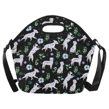 Load image into Gallery viewer, Flower Garden Dalmatians Neoprene Lunch Bag-Black-ONESIZE-40
