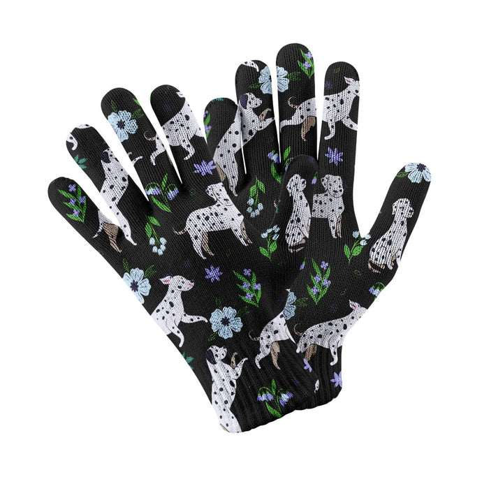 Flower Garden Dalmatians Touch Screen Gloves-Accessories-Accessories, Dalmatian, Dog Dad Gifts, Dog Mom Gifts, Gloves-Black-1