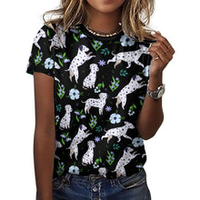 Load image into Gallery viewer, Flower Garden Dalmatians Women's Cotton T-Shirt-Apparel-Midnight Black-2XS-38