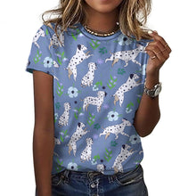 Load image into Gallery viewer, Flower Garden Dalmatians Women's Cotton T-Shirt-Apparel-Slate Blue-2XS-19