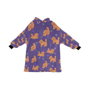Image of lavender colored doodle blanket hoodie for kids  - back view 