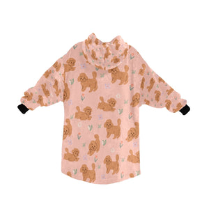Image of  peach colored doodle blanket hoodie for kids - back view