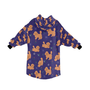 Image of  midnight blue colored doodle blanket hoodie for kids - back view