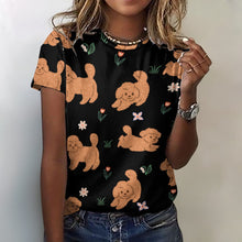 Load image into Gallery viewer, Flower Garden Doodle Love All Over Print Women&#39;s Cotton T-Shirt - 4 Colors-Apparel-Apparel, Doodle, Goldendoodle, Labradoodle, Shirt, T Shirt-Black-2XS-4