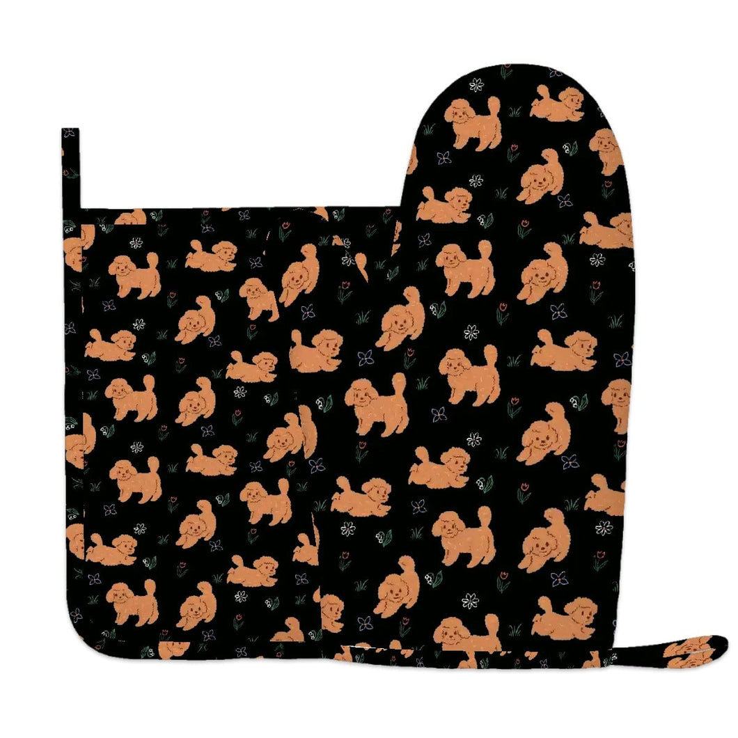 Flower Garden Doodle Love Oven Mitts and Pot Holder Set-Kitchen Decor-Accessories,Dog Mom Gifts,Doodle-5