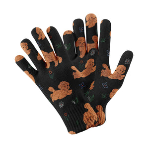 Flower Garden Doodle Love Touch Screen Gloves-Accessories-Accessories, Dog Dad Gifts, Dog Mom Gifts, Doodle, Gloves-Black-5