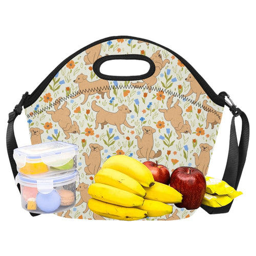 Flower Garden Golden Retriever Neoprene Lunch Bag-4