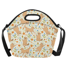 Load image into Gallery viewer, Flower Garden Golden Retriever Neoprene Lunch Bag-Ivory-ONESIZE-1