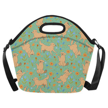Load image into Gallery viewer, Flower Garden Golden Retriever Neoprene Lunch Bag-MediumAquaMarine-ONESIZE-26