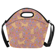 Load image into Gallery viewer, Flower Garden Golden Retriever Neoprene Lunch Bag-PaleVioletRed-ONESIZE-11