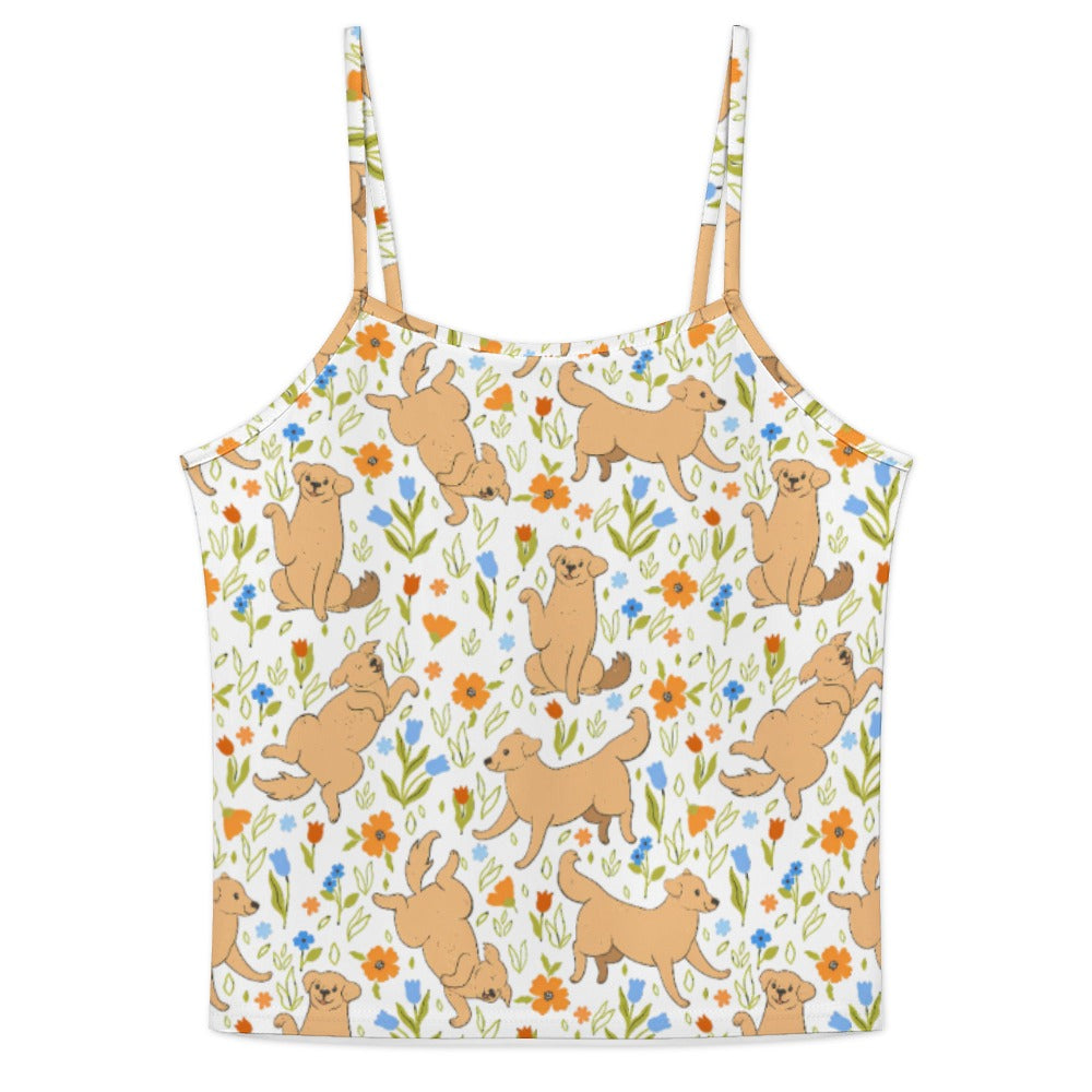 Flower Garden Golden Retriever Women's Cami and Shorts Pajama Set-1