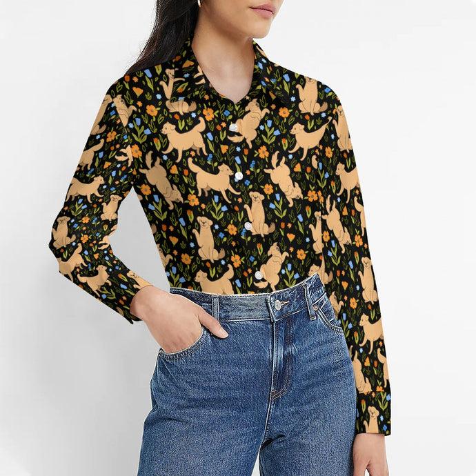 Flower Garden Golden Retriever Women's Shirt-Apparel-Apparel,Dog Mom Gifts,Golden Retriever,Shirt-1