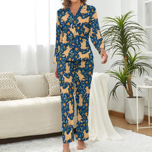 Load image into Gallery viewer, Flower Garden Golden Retrievers Pajamas Set for Women-Pajamas-Apparel, Golden Retriever, Pajamas-Midnight Blue-S-4