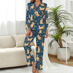 Flower Garden Golden Retrievers Pajamas Set for Women-Pajamas-Apparel, Golden Retriever, Pajamas-5