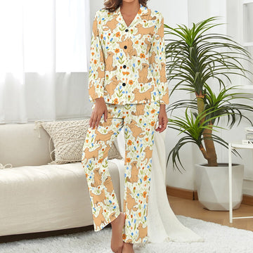 Flower Garden Golden Retrievers Pajamas Set For Women 360x