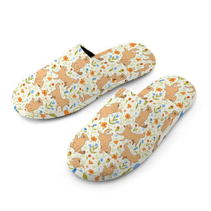 Flower Garden Golden Retrievers Women's Cotton Mop Slippers-Footwear-Accessories, Golden Retriever, Slippers-4