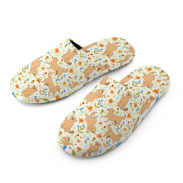 Flower Garden Golden Retrievers Women's Cotton Mop Slippers