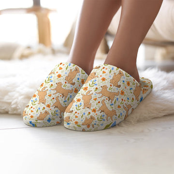 Flower Garden Golden Retrievers Womens Cotton Mop Slippers 7 360x