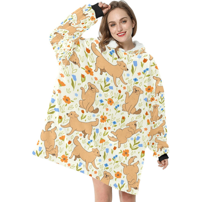 Flower Garden Labrador Blanket Hoodie for Women-Apparel-Apparel, Blankets-8