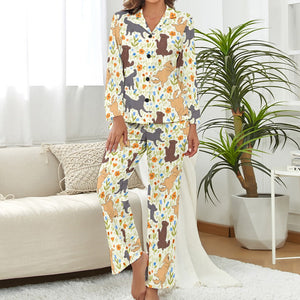 Flower Garden Labradors Pajamas Set for Women - 4 Colors-Pajamas-Apparel, Black Labrador, Chocolate Labrador, Labrador, Pajamas-7