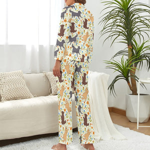 Flower Garden Labradors Pajamas Set for Women - 4 Colors-Pajamas-Apparel, Black Labrador, Chocolate Labrador, Labrador, Pajamas-8