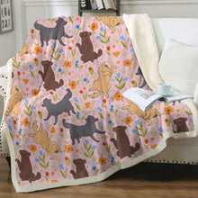 Load image into Gallery viewer, Flower Garden Labradors Soft Warm Fleece Blanket-Blanket-Black Labrador, Blankets, Chocolate Labrador, Home Decor, Labrador-Soft Pink-Small-3